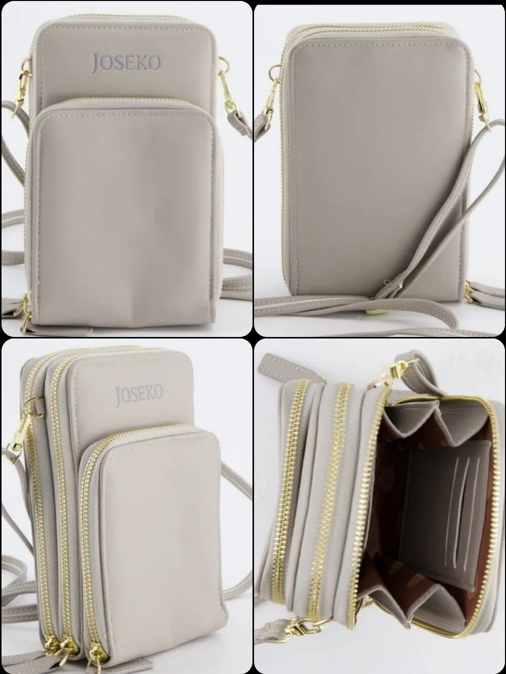 Joseko Cream/Tan Solid Faux Leather Crossbody Phone Bag NWOT